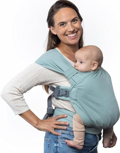 Boba Bliss 2-in-1 Babytragetuch & Babytrage Neugeborene ab Geburt bis 16 kg - Ohne Binden & Knoten, Hüftfreundlich, Weich & Elastisch (Meeresnebel)