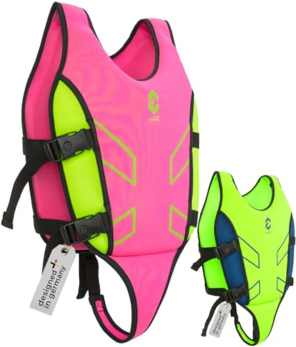 DYNAMICNORD Kinder Schwimmhilfe Premium – Schwimmweste mit sicherem Auftrieb, Rückengriff & verstellbaren Gurten, stabile Schwimmlage für Schwimmen Lernen, Designed in Germany