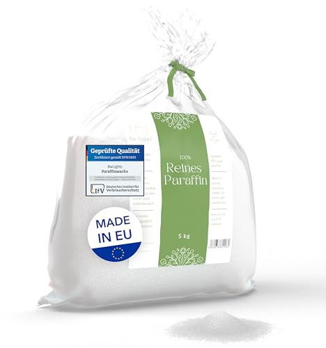BwLights - Hochwertiges Paraffinwachs verschiedene Größen (5kg) in Weiß | Wachsgranulat zum Schmelzen & Herstellen Ihrer eigenen Kerze | 100% Paraffin