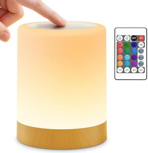 Auxmir Nachttischlampe Nachtlicht Kinder 3000mAh, Stilllicht Touch Dimmbar 5 Modi 13 Farben 5 Helligkeiten, Tischlampe Kabellos mit Timing Funktion, Schreibtischlampe für Schlafzimmer, Kinderzimmer