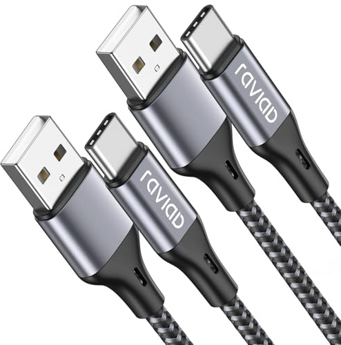 RAVIAD USB C Kabel [2Stück 1M], Ladekabel USB C Schnellladekabel Nylon USBC Ladekabel für iPhone 17 16 15 Pro Max, Samsung Galaxy S24 S23 S22 S21 S20 S10 S9 S8 Note10, Huawei P60, Xperia, OnePlus-Grau