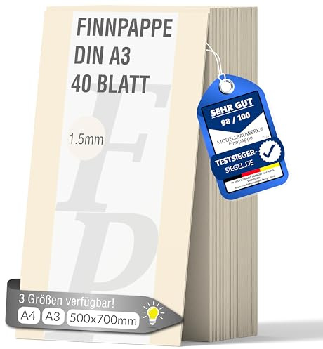 40 + 5 Blatt gratis Finnpappe DIN A3 | 1,5mm Stärke | Modellbauwerk® | für Modellbau und Basteln | Architektur | Studium | Diorama | finnische Holzpappe | Skanpappe | Scrapbook | Karton | Kreativ sein