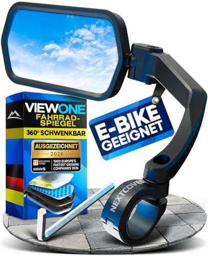 NEXTCOVER® Fahrradspiegel für Lenker [links] – E-Bike & Pedelec geeignet I ProVision-Echtglas I fest sitzender Fahrrad Rückspiegel I Spiegel links I Rückspiegel Fahrrad I EScooter