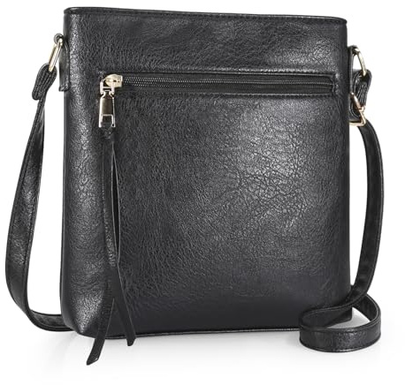 DOB SECHS Umhängetasche aus weichem PU-Leder für Damen, Klein Handtasche mit mehreren Taschen, Crossbody Bag Tasche Schultertasche mit verstellbarer Schultergurt, Schwarz