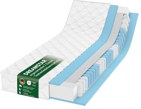 DREAMSTAR Ergo Flex Duo Taschenfederkernmatratze 90x200cm | Ergonomische 7-Zonen Matratze | Öko-TEX® | H2 (0-80kg) & H3 (80-100kg) | Hypoallergen & Antibakteriell | 17 cm hoch 90 x 200 cm