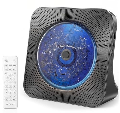 Gueray CD Players Bluetooth CD-Player mit Lautsprecher Unterstützt Fernbedienung Anzeige FM Radio mit CD Player USB- Kartenwiedergabe 3,5 mm AUX Wecker Kopfhöreranschluss Staubschutzhülle Schwarz