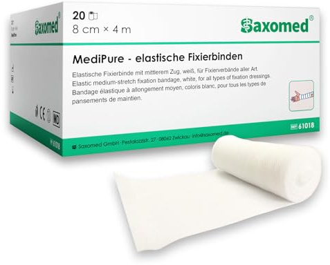 Saxomed Mullbinden 8cm x 4m – 20 Stück elastische Binde Bandage – latexfreie Binden dehnbarer Verband Verbandsmaterial