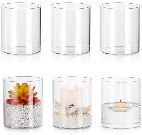 Glasseam Windlicht Glas Glaszylinder für Kerzen: 6er Set Kerzengläser | Windlicht Outdoor, Modern Kerzenglas, Vase, Tischdek, Für Hochzeit Wohnzimmer Deko