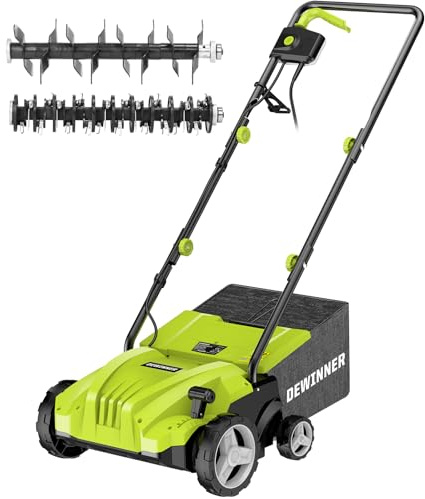 DEWINNER Elektro 2in1 Vertikutierer Rasenlüfter 1500W 32cm Arbeitsbreite 30L Fangkorb mit Lüfterwalze Lüfter, 4-stufige Arbeitstiefe einstellbar, klappbarer Führungsholm