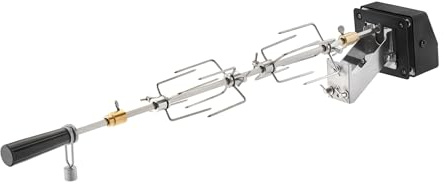 RÖSLE Premium-Drehspieß, Hochwertiger Grillspieß für BBQ-Stationen VIDERO G2/G3, MAGNUM G3 und Kugelgrill No.1 F60 mit Gourmetring, Traglast 10 kg, Edelstahl 18/10, silbern/schwarz