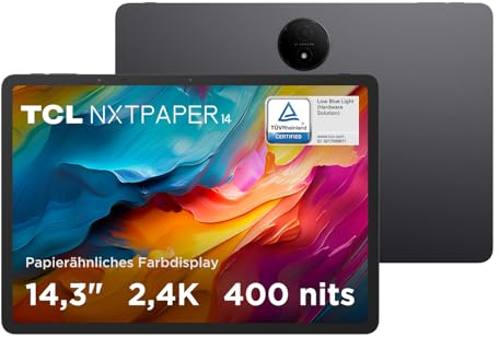 TCL NXTPAPER 14 Tablet, 14,3 2.4K NXTPAPER Display, 256GB Speicher, 8GB RAM (+8GB RAM-Erweiterung), 10.000mAh Akku, 33W PD-Schnellladen, Android WiFi-Tablet, Grau