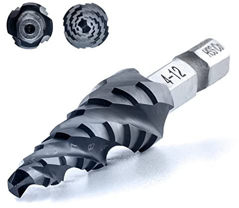 toolant® Kobalt HSS Stufenbohrer [6,35mm Schaft] - Ø 4-12mm Vier Spiralnuten Stufenbohrer,für Metall, Edelstahl, Kunststoff, Holz - 9 Stufen Konusbohrer