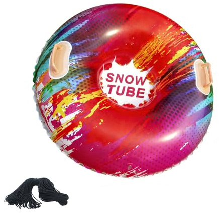 sunVigorous 90 cm / 35 Zoll Schwerlast Aufblasbarer Schneerohr – Für Kinder und Erwachsene, Verstärktes Frostfestes PVC-Material, Integrierte Griffe, Winter Outdoor Schlittenrohr (Roter)