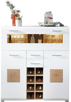 10A1WW22 Fun Plus Weiß/Eiche Altholz Nb. Barschrank Bar Kommode Theke Sideboard Getränke ca. 120 x 129 x 37 cm