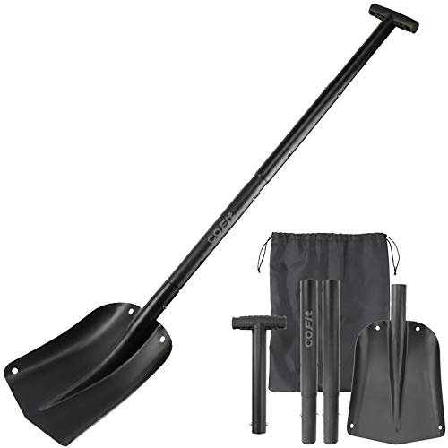COFIT 110cm Schneeschaufel Alu, Schneeschippe Auto Kleine, Klappbare Schneeschieber Metall, Outdoor, Camping, Garten Schneeräumung Schaufel, Lawinenschaufel Klappbar, Schwarz