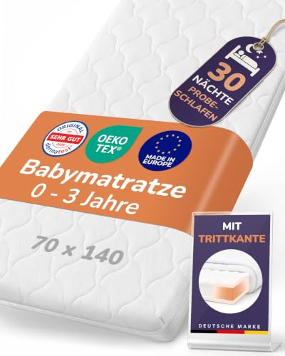 Sun Garden Babymatratze 70x140 cm mit Trittkante, Oeko Tex 100 Zertifiziert | Kindermatratze, Baby Matratze für Babybett, Kinderbett oder Reisebett, Bezug bis 60°C Grad waschbar