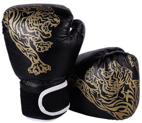 Kinder-Boxhandschuhe, 170 g, goldenes Tigermuster, Kickboxhandschuhe für Boxsack, Kickboxen, Workout, tägliches Training, Jugendspiele, Spaß für 6–12 Jahre, Schwarz