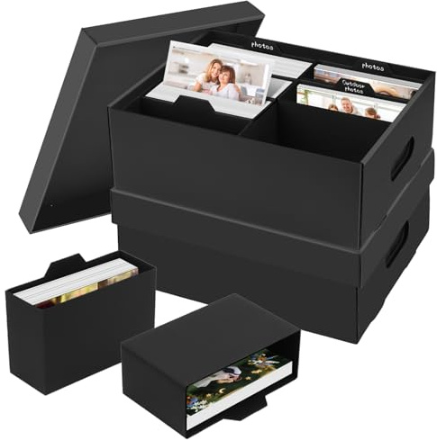 ATPWONZ 2 Stück Fotoaufbewahrungsbox, Fotobox Aufbewahrungsbox mit Deckel für 13x18 cm Fotos, Aufbewahrungsboxen schwarz Fotoalben Foto-Organizer aus Pappe für Handwerk Stempel Foto