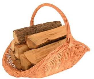 Aqbau® Kaminholzkorb aus Weide 65 x 35 cm – Handgefertigte Holz- & Dekokörbe mit Griff – Kamin Holzkorb Natur, Brennholzkorb – Universell für Kaminholz, Decke, Zeitschriften