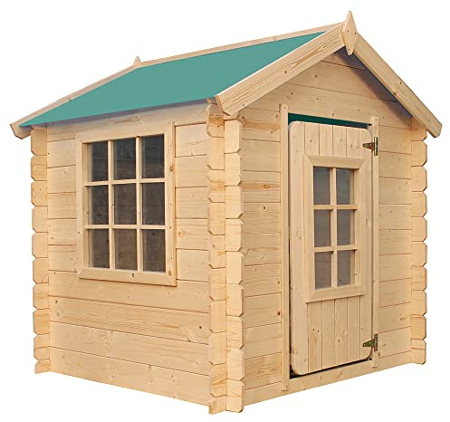 Timbela M570Z-1 Kinderspielhaus aus Holz - Spielhaus im Freien für Kinder - 111x113xH121 cm/0.9 m2 Gartenspielhaus - Garten-Sommerhaus für Kinder (Die Dachfarbe ist grün)