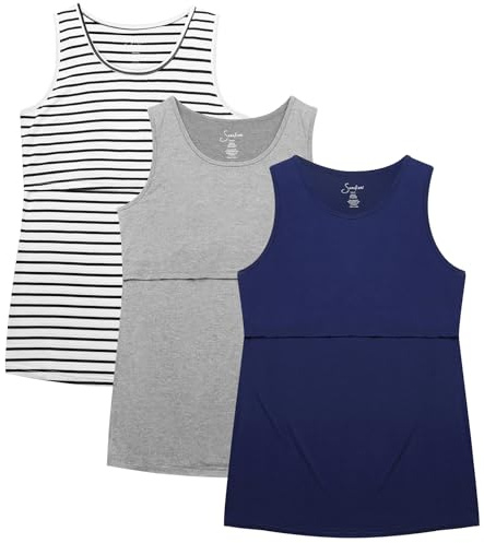 Sosolism 3er-Pack Still Tanktops Damen Umstands Tops S-XXL | Bequemes Still-Top mit diskretem Hochziehzugang aus blickdichter, atmungsaktiver und dehnbarer 200gsm Baumwolle
