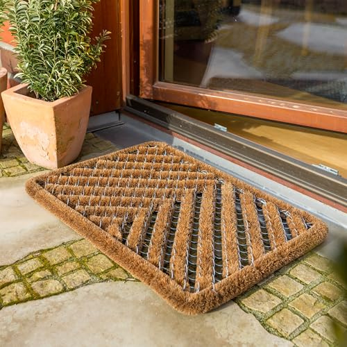 Fußmatte außen Kokosmatte Bürstenmatte wetterfest natur 40x60cm Rechteckig | Coco Brush Fussmatte Außenbereich Türmatte wetterfest Bürstenmatte Kokosfaser natur Kokosmatte strapazierfähig Fußabstreifer