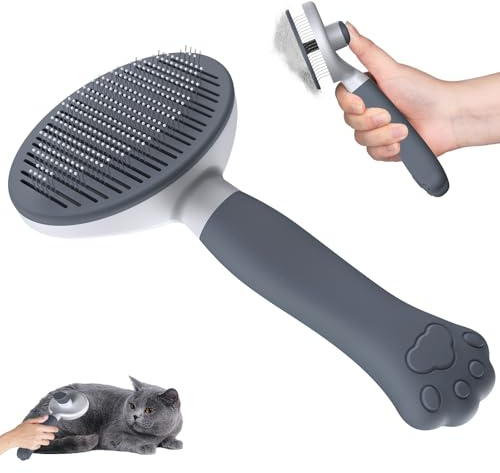 Zivacate Katzenbürste Hundebürste [Ergonomischer Griff & Ein-Klick-Reinigung & Patented Design] Selbstreinigende Bürste Für kurz- & langhaarige Hunde/Katzen/Kaninchen, Unterwollbürste(dunkelgrau)