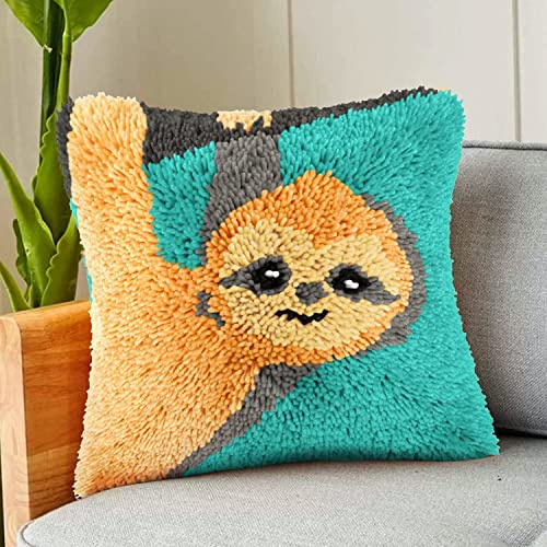 ROCKY&CHAO Myriad Choices Knüpfkissen-Set, 43 * 43 cm, DIY Knüpfhaken, Faultier-Kissenbezug, Teppich-Stickset, Häkel-Leinenmuster, Handarbeiten für Kinder, Erwachsene und Anfänger