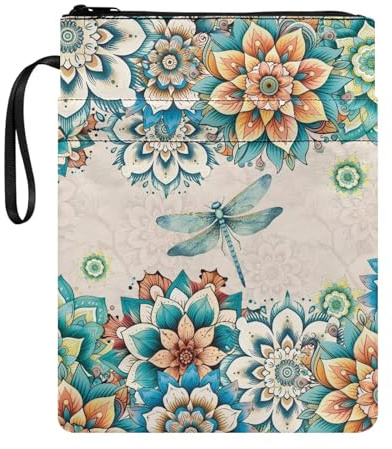 Poceacles Bohemia Libellenmuster Buchhülle Bucheinband für Buchliebhaber Hardcover Taschenbuchhülle Reißverschlusstasche Beutel-Protektor für Frauen Männer