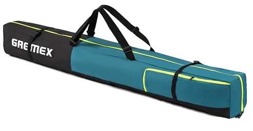 GREMEX Skitasche 160 cm - Wasserdicht umd robust - Leichte Tasche für 1 Paar Ski - Ergonomischer kompakter Skisack - Alpin Ski Zubehör Reise Sport Ausrüstung - Praktisch für Transport und Aufbewahrung