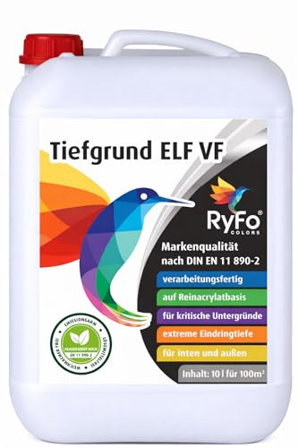 RyFo Colors Tiefgrund Innen & Außen ELF VF, verarbeitungsfertig, lösemittelfrei, emissionsarm, für Putz & Beton, 10 l