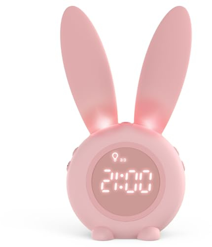 Homealexa Kinder Lichtwecker Cute Rabbit Kinderwecker Creative Nachttischlampe Snooze-Funktion, zeitgesteuertes Nachtlicht, Kindertagesgeschenk für Kinder, Mädchen (Pink)