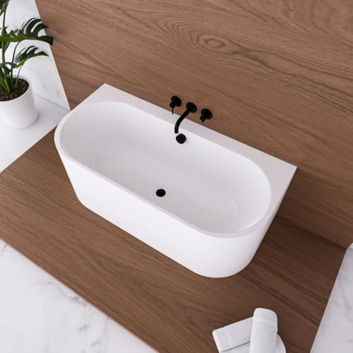 ECOLAM Vorwandbadewanne halb freistehende Badewanne Vigoo Wall I moderne Wandbadewanne Wanne Top QUALITÄT Acrylwanne I Wandmontage Komplett Set Click Clack (Ablauf schwarz, 170 x 75 cm)