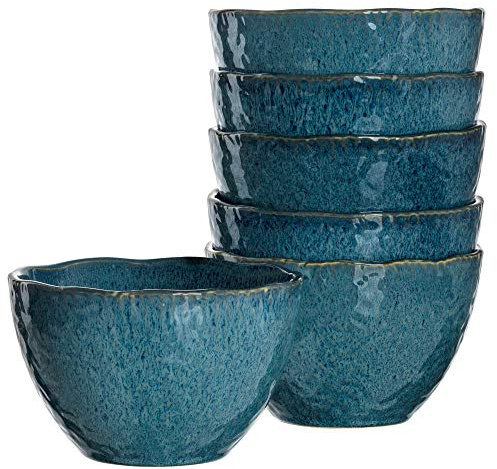Leonardo Matera Keramik-Schalen, 6-er Set, spülmaschinengeeignete Schüsseln, 6 Steingut-Schalen mit Glasur, blau, 980 ml, Ø 15,3 cm, 018545