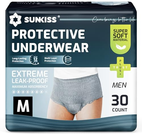 SUNKISS Inkontinenz Pants Männer, Grau, Größe M, 30 Stück 1er Pack | Tagsüber Einweg Windelhosen für Erwachsene, Herren Windeln mit Maximaler Saugfähigkeit für Zuverlässige Absorption