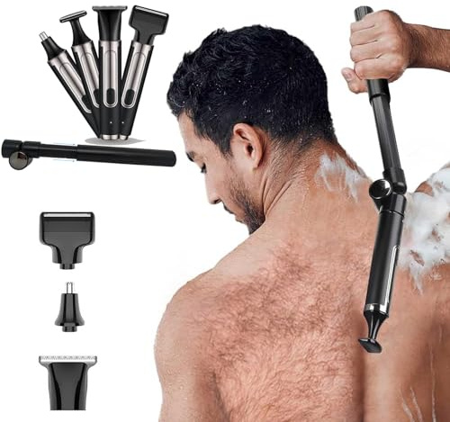 Fesatccoz 4-in-1 Rückenrasierer Herren – Rücken Rasierer Mann Elektrisch mit Verstellbarem Arm, IPX6 Wasserdicht Körperrasierer Herren als Body Groomer Men für Rücken, Körper und Gesicht