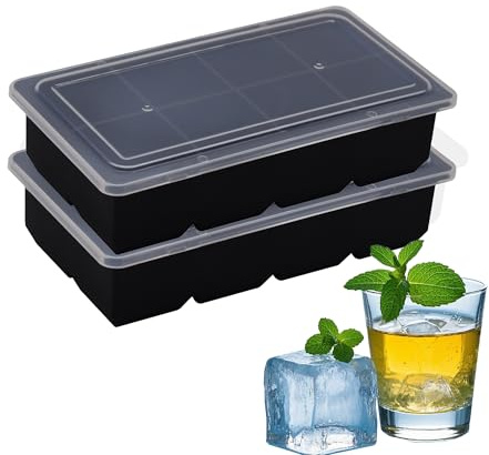 Großer Eiswürfelform mit Deckel, quadratische Eiswürfelbehälter für den Gefrierschrank, Eiswürfelform silikon für Whisky-Cocktails, Saft, Pralinen