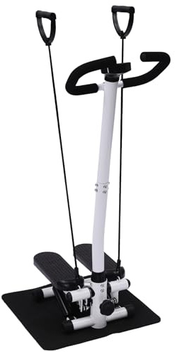 Mini Stepper für Zuhause mit Widerstandsbändern & Lenker, hydraulisches Antriebssystem, verstellbare Trainingshöhe, Swing-Stepper für effektives Bein-, Arm- & Ganzkörpertraining, bis 150kg (Schwarz)