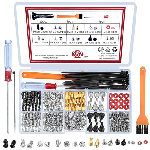 TOOINKCV 352 Stück Personal Computer Schrauben Standoffs Set, Computerschrauben, PC-Schraubenset Zubehör mit Schraubendreher und Bürste für Mainbord, Motherboard, Gehäuse, Festplatt