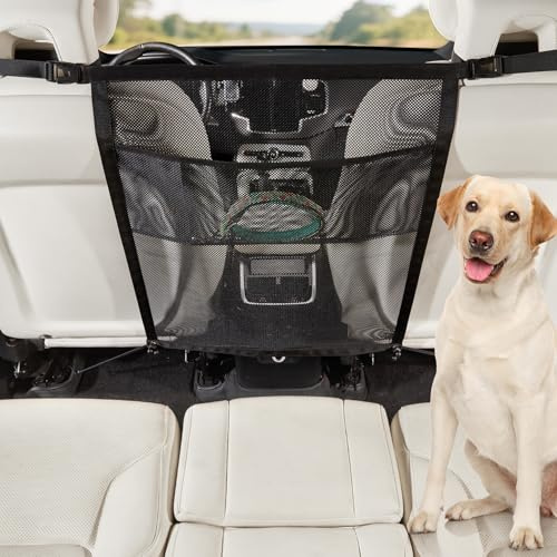 GGW Hundegitter Auto Mit Aufbewahrungstaschen Trennnetz Hund - Hundenetz für Vordersitz, Sicherheitsbarriere gegen Hund aus Rücksitz, Universalpassend
