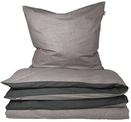 Schiesser Bettwäscheset Doubleface | Renforcé | 2-teilig | Zweifarbig | 100 % Baumwolle | Oeko-Tex® Made in Green Zertifiziert | YKK Reißverschluss | 135x200cm + 80x80cm | Grau-Schwarz