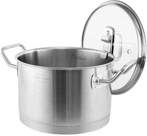 SILBERTHAL Kochtopf Induktion 24 cm - Edelstahl - 5,8L - Topf mit Deckel zum Einhängen - Für alle Herdarten - Ofenfest
