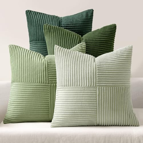 MIULEE 4er Set Kissenbezug 40x40 cm Kordsamt Sofakissen Patchwork Grün Serie Dekokissenhülle Zierkissenbezüge Square Zierkissen für Sofa Wohnzimmer Schlafzimmer
