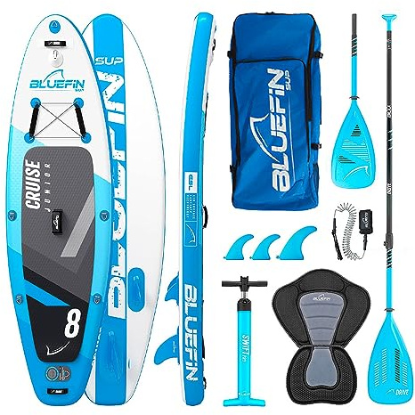 Bluefin Cruise SUP Board Set | Aufblasbares Stand Up Paddle Board | 6 Zoll Dick | Fiberglas Paddel | Kajak Sitz | Komplettes Zubehör | Blau