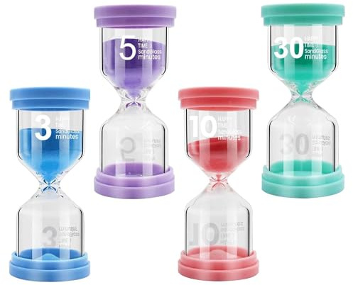 TeacherFav Sanduhr für Kinder, 4er-Pack, Bunte Sanduhren, 3 Min., 5 Min., 10 Min., 30 Min. Sanduhr-Timer für Klassenzimmer, Spiele und Kinderzimmer