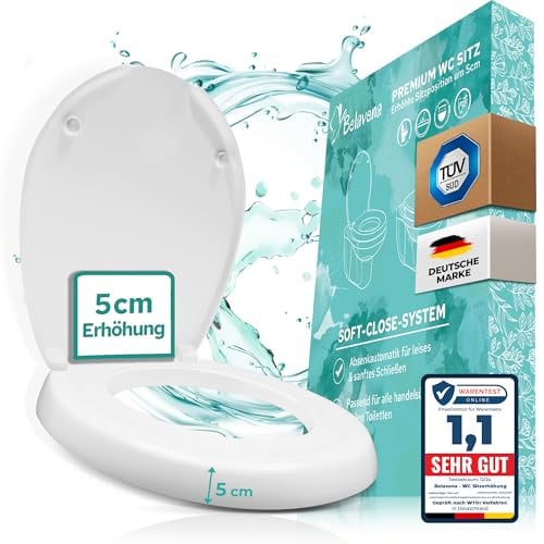 BELAVENA® WC Sitzerhöhung 5cm inkl. Absenkautomatik für bequemes Sitzen & Aufstehen | Erhöhter Toilettensitz aus Duroplast bis 200 kg belastbar | Toilettensitzerhöhung - Raised Toilet Seat