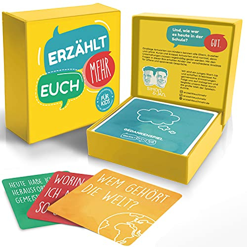 Erzählt euch mehr Kids - Gesprächskarten Kinder ab 6 Jahre, Kommunikationsspiel für Familie, Fragespiel mit 75 Karten, Kartenspiel für Gespräche, Gefühle, Fantasie und Austausch von Simon & Jan