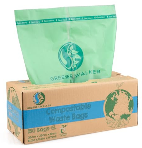 Greener Walker 6L-150Beutel 100% Kompostierbare biologisch abbaubar Müllbeutel 6L/10L/30L Küchen Lebensmittel Abfallbeutel mit EN13432 Zertifizierung