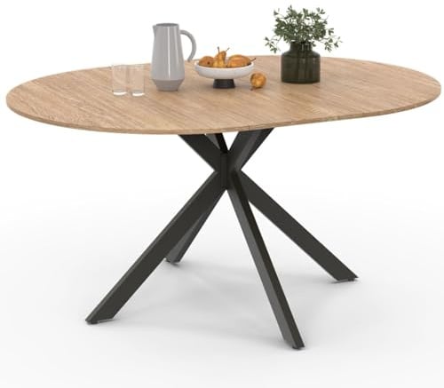 IDMarket - Ausziehbarer runder Esstisch ALIX 4-8 Personen Spinnenbein Holz und Schwarz 110-150 cm