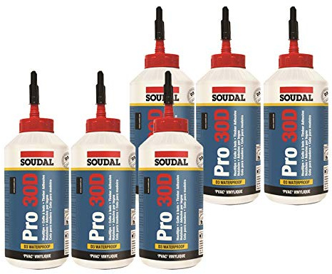 Sparset 6x 750ml Soudal Pro 30D wasserfester gebrauchsfertiger Holzleim auf PVAC-Basis